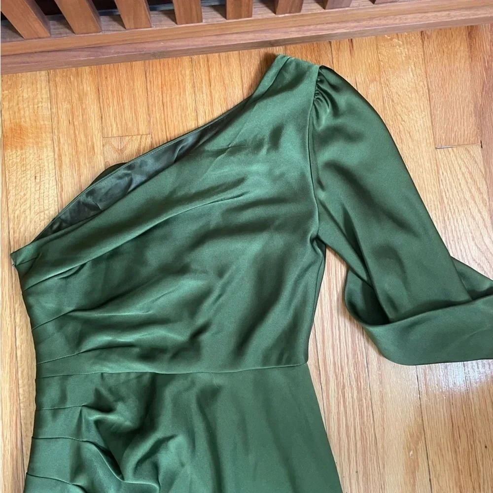 BCBG MAXAZRIA-Green One-Shoulder Draped Bodycon Short Dress Side Zip 02 cocktail - Picture 6 of 7